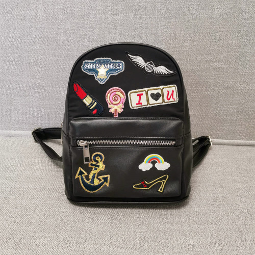 BLACK EMBROIDERY DECORATION BACKPACK