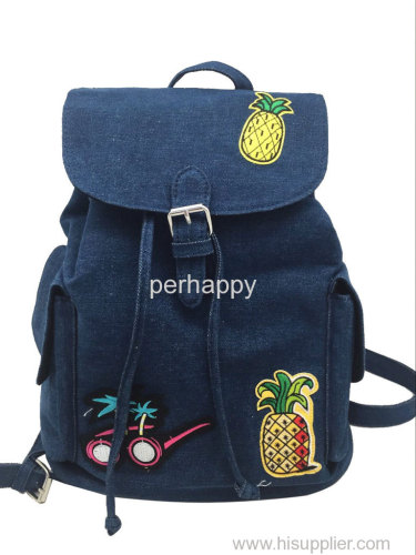 EMBROIDERY DENIM BACKPACK BOYS PINEAPPLE PATCH