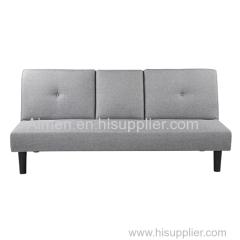 Grey fabric sofa with two cup holders