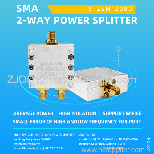 0.8-8GHz precision 2 way power splitter Power Divider with SMA connector