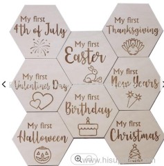 Baby Milestone Wood Customise Custom Eucalyptus Flower Milestones Cards Customizable Set Of 12 Monthly Hexagon Milestone