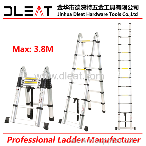 Dleat 1.9m+1.9m Aluminum Double Telescopic Ladder With EN131