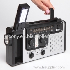 Emergency Portable Hand Crank Solar Radio with LED Flashlight AM FM Radio Music with floodlight torch Dynamo Multifuncti