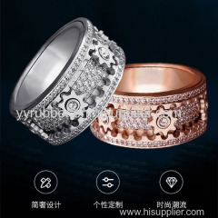 Rose Gold Ring Mechanical Gear Diamond Ring Decompression Ring for Man and Ladies Ring Gear Ring Rotatable Ring Personal