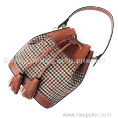 Original design ladies bucket bag hand-held messenger bag imported TOGO cowhide wool houndstooth tweed