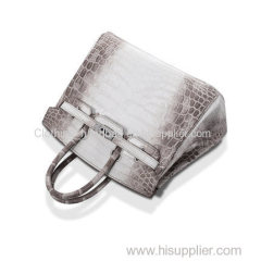 Gradient Himalayan Platinum Imported Nile Crocodile Leather Women's Handbag 25CM Support Customization