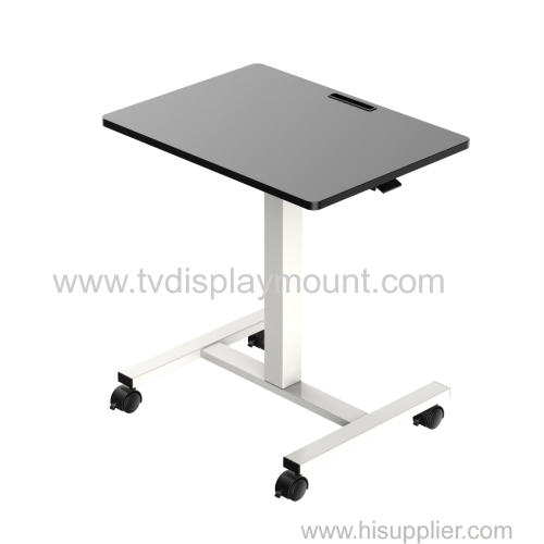 Mobile Height Adjustable Table Pneumatic Desk Gas Spring Single Column Sit Stand Table with Wheels
