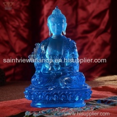 Factory Wholesale Chinese Traditional Medicine Buddha Seven Avatar Mandala Blue Liuli Glass Statues