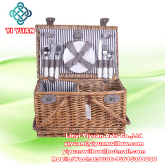 Handmade Insulated with Lid Outdoor Round Camping Wicker Willow Hamper Picnic Bread Basket with Cooler