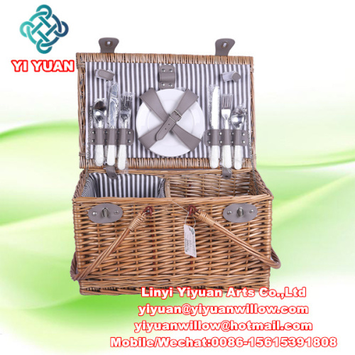 Hand-Weaved Willow Picnic Basket with Handle Cover Storage Gift Basket