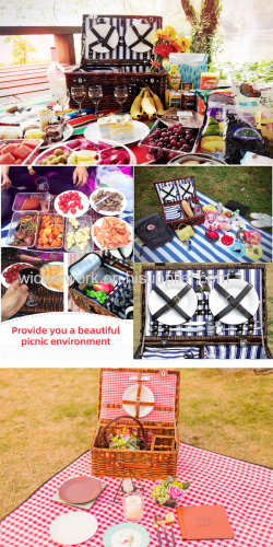 Eco-Friendly Four Persons Handled Wicker Picnic Baskets with Customized Color