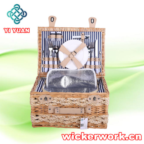 Hand-Weaved Willow Picnic Basket with Handle Cover Storage Gift Basket