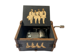 WOOD CRAVING HAND CRANK MUSIC BOX BEATLES