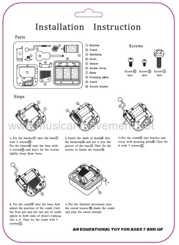 FIX ALL MUSIC BOX PARTS YOURSELF 18 NOTE HAND CRANK MUSIC BOX MOVEMENT 4 COLOR EXCHANGABLE DRUMS