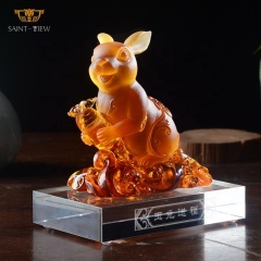 Chinese Horoscope Zodiac Fengshui Lucky Home Office Decor Gift Glass Crystal Rabbit