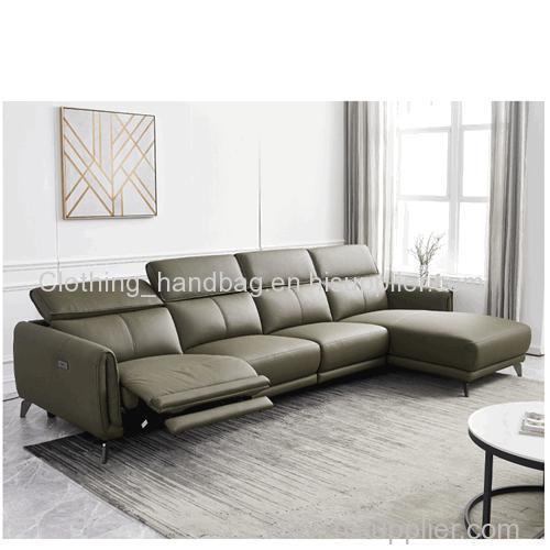Italian Minimalist Three-Seat Chaise Longue Leather Sofa Side Carrying Usb Electric Button L-Shaped Chaise Longue