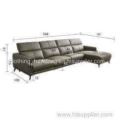 Italian Minimalist Three-Seat Chaise Longue Leather Sofa Side Carrying Usb Electric Button L-Shaped Chaise Longue