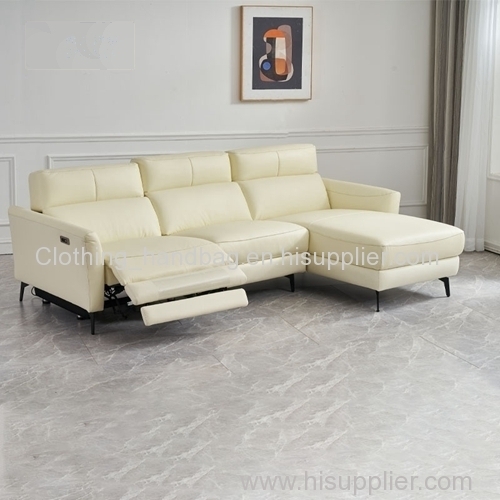 Modern Minimalist Living Room Corner Sofa Three-Seat Combination L-Shaped Chaise Longue Leather Function Electric Sofa