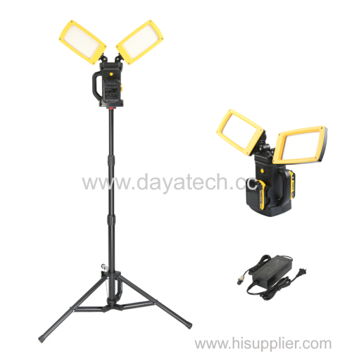 PORTABLE TRIPOD DUAL HEAD RECHARGEABLE LED WORK LIGHT 12000LM COMPATIBLE WITH POWER TOOL BATTERY