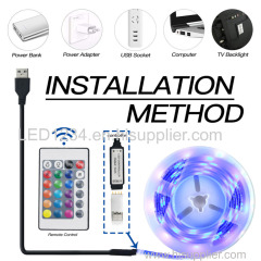 DC 5V USB 2M 60LED IP65 Waterproof 5050 SMD RGB Light Strip Set LED strip kit with 24key remote controller