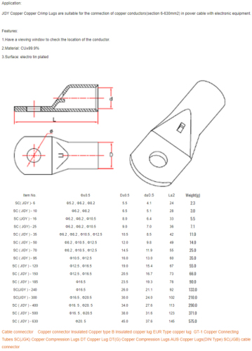 Copper Crimp Lug the connecton of copper conductors
