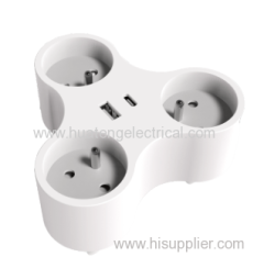 France Type Three Outlets Strip Socket With 2USB
