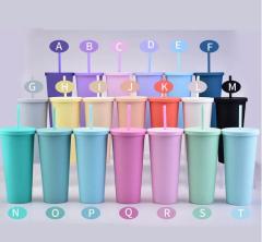Hot Sale Double Wall Matte Plastic Cup with Lids and Straws Skinny Tumblers 24oz Acrylic Reusable Plastic Cups