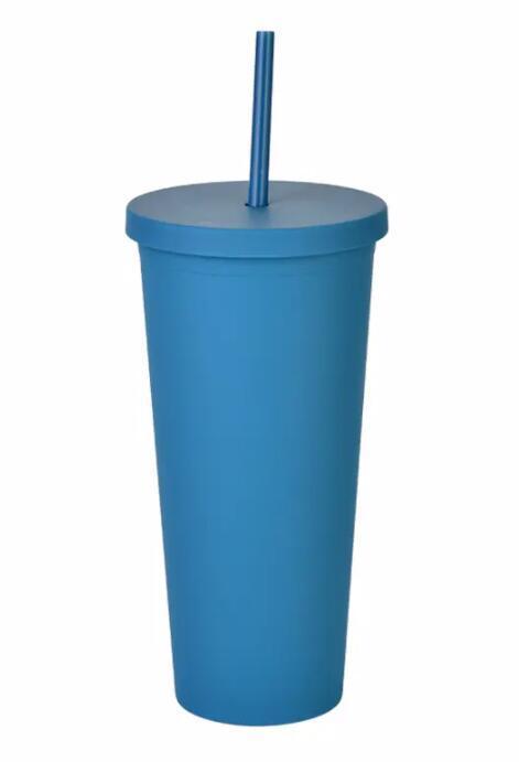 Hot Sale Double Wall Matte Plastic Cup with Lids and Straws Skinny Tumblers 24oz Acrylic Reusable Plastic Cups