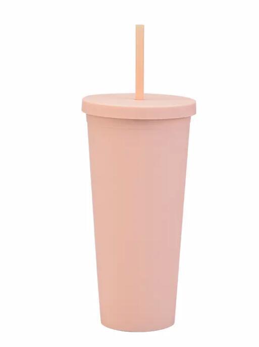 Hot Sale Double Wall Matte Plastic Cup with Lids and Straws Skinny Tumblers 24oz Acrylic Reusable Plastic Cups