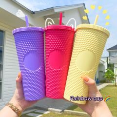 24OZ 710ml Diamond Durian Cup With Lid And Straw Plastic Studded Tumbler Water Cups For Iced Coffee