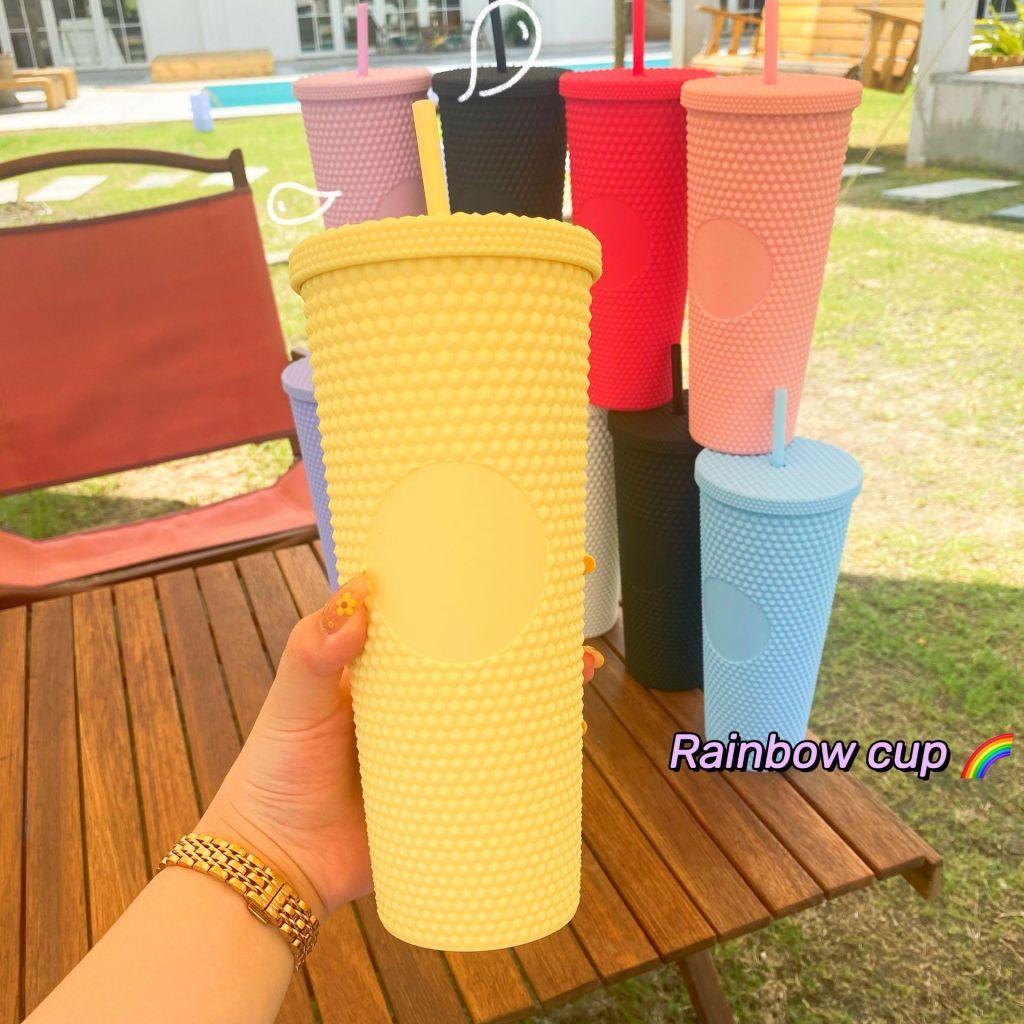 24OZ 710ml Diamond Durian Cup With Lid And Straw Plastic Studded Tumbler Water Cups For Iced Coffee