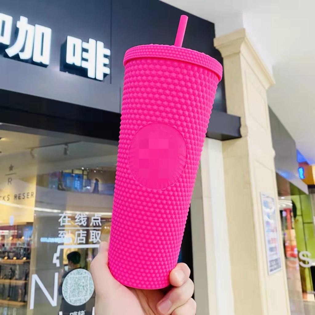 24OZ 710ml Diamond Durian Cup With Lid And Straw Plastic Studded Tumbler Water Cups For Iced Coffee