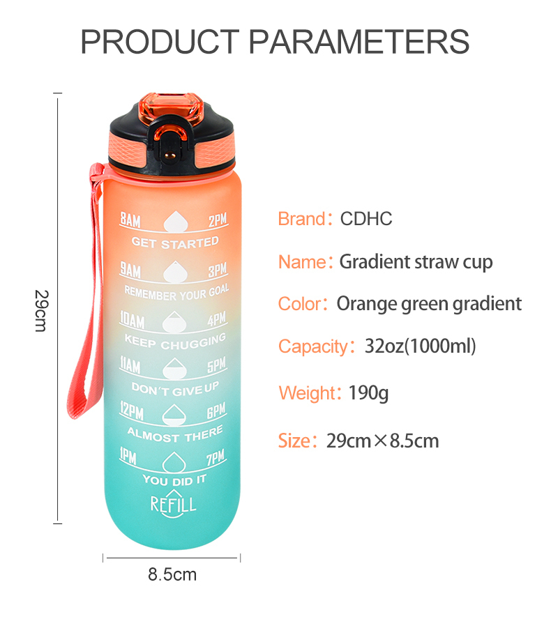 Wholesale Eco Friendly Plastic Water Bottle Custom Motivational Sublimation Bpa Free 32oz Reusable Gym Gallon Sport Wate