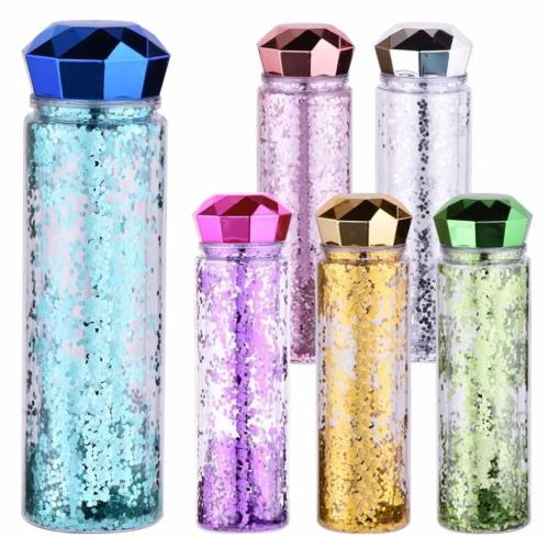 Promotion Double Wall Plastic Drinking Sports Clear Water Bottles Juice Cup Custom Logo Glitter Bpa Free 500ml
