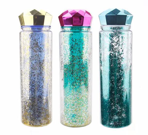 Promotion Double Wall Plastic Drinking Sports Clear Water Bottles Juice Cup Custom Logo Glitter Bpa Free 500ml