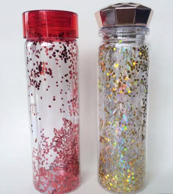 Promotion Double Wall Plastic Drinking Sports Clear Water Bottles Juice Cup Custom Logo Glitter Bpa Free 500ml