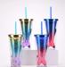 double-layer plastic cup creative gradual change beauty fishtail straw cup electroplating color sequin water cup