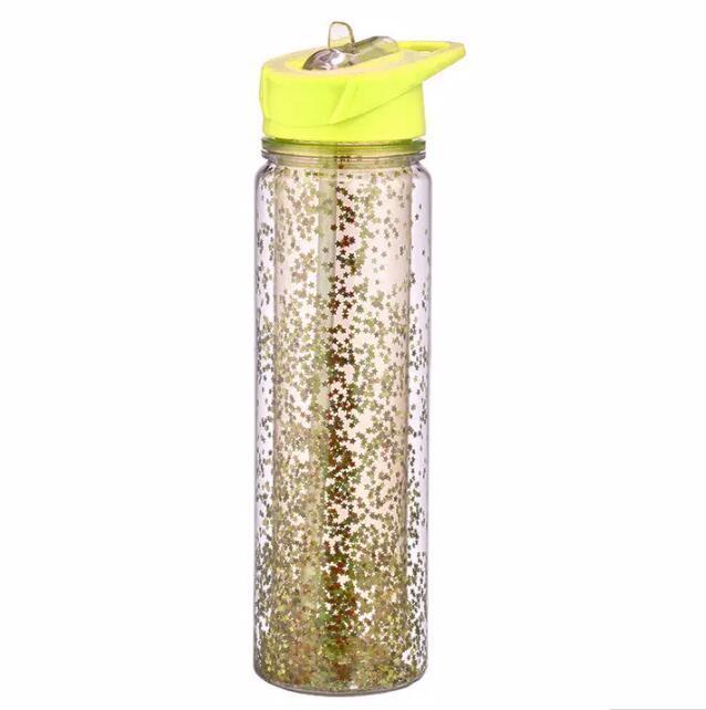 New Design Handle Cover Straw Water Bottle Double Layer Plastic Drinking Sport Water Bottle