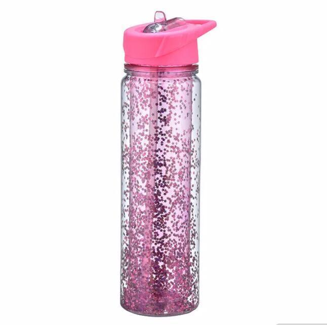 New Design Handle Cover Straw Water Bottle Double Layer Plastic Drinking Sport Water Bottle