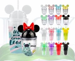 double walled 12oz 16oz cartoon mouse ears acrylic plastic kids tumbler cup with straw and lid