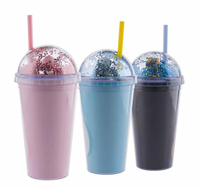 16oz 480ml custom cartoon dinosaur kids double wall plastic tumbler clear with lids and straw