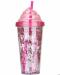 Customized logo Ice cream double wall reusable clear glitter Drinking plastic tumbler with straw