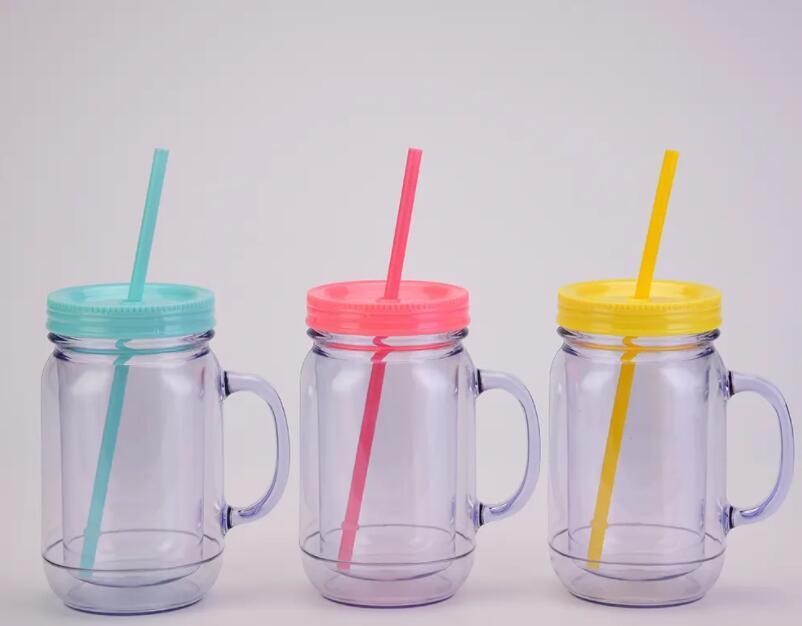 Custom Matte pastel pure color 20 oz mason jars with lid and straw double wall plastic bottle with handle in bulk