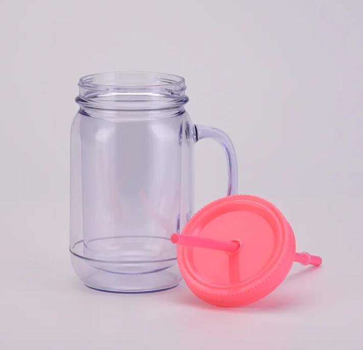 Custom Matte pastel pure color 20 oz mason jars with lid and straw double wall plastic bottle with handle in bulk