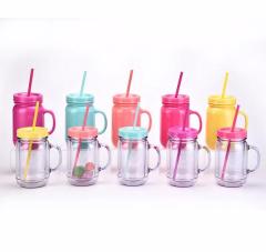 Custom Matte pastel pure color 20 oz mason jars with lid and straw double wall plastic bottle with handle in bulk