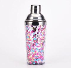 Custom double wall hard plastic cocktail Shaker Drink Mixer Set Kit Bar Tools 450 ml Shaker bottle with Stainless Steel