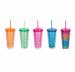 New 20oz Plastic Coffee Double Layer Plastic Straw Durian Cup Bright Diamond Pink Crystal Tumbler Mug with Straw