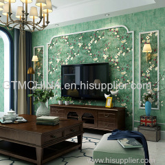 Green luxury 3d floral vinyl wallpaper modern home pvc wallcovering for walls decoration