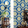 Modern blue damask vinyl textured wall paper living room pvc wallcovering home decoration