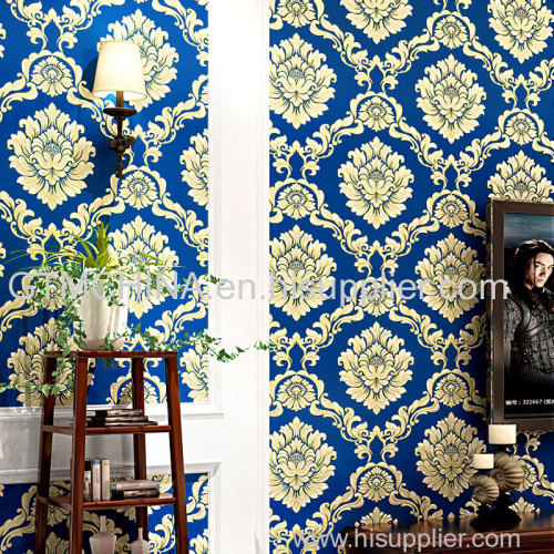 Modern blue damask vinyl textured wall paper living room pvc wallcovering home decoration
